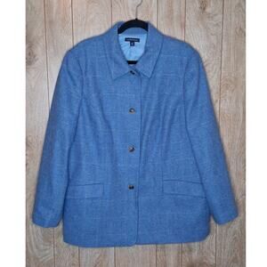 Ladies Lands' End 100% Wool Blue Windowpane Blazer Size 20W Pockets Lined